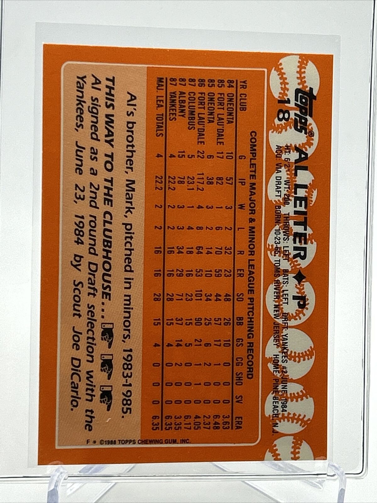 1988 Topps TIFFANY Baseball Card Al Leiter #18 Mint FREE SHIPPING