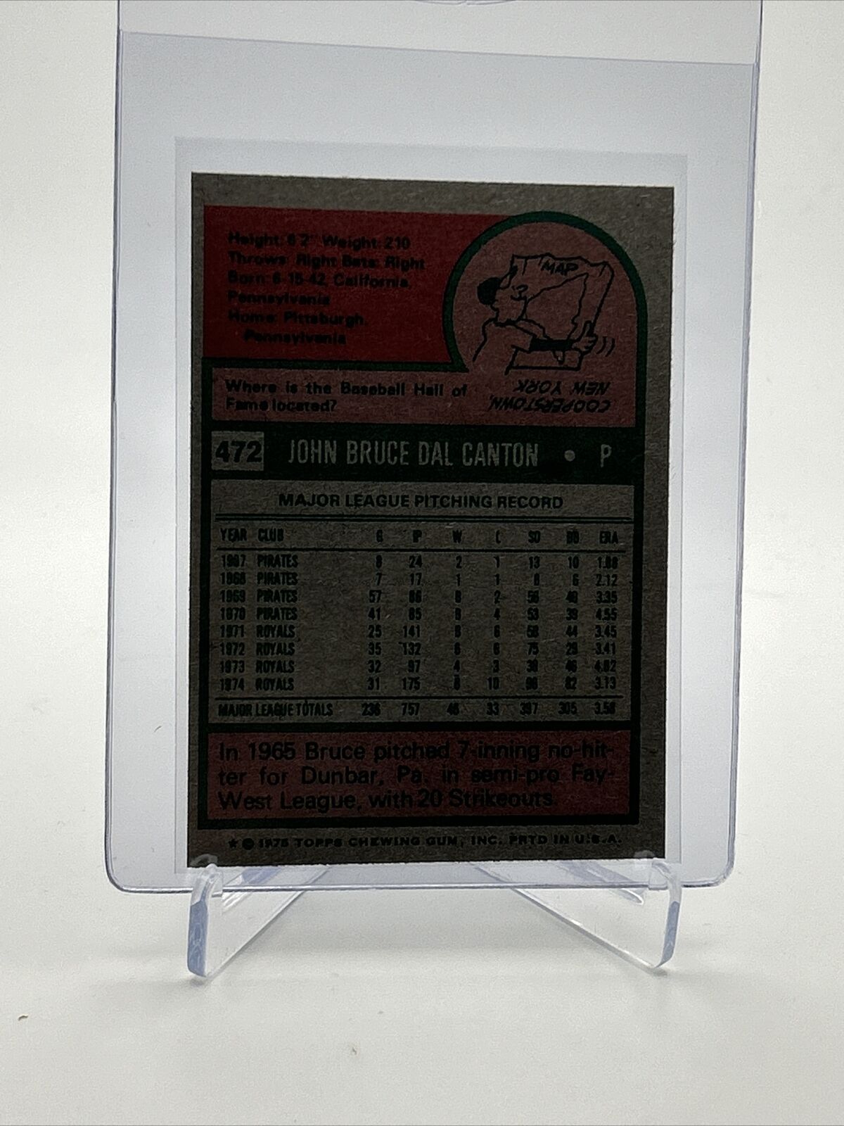 1975 Topps Bruce Dal Canton Baseball Card #472 NM Quality FREE SHIPPING