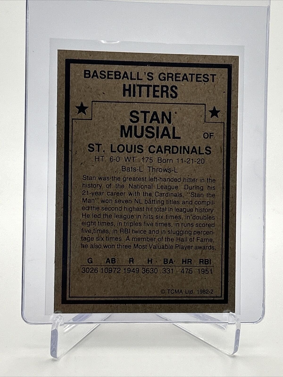 1982 TCMA Greatest Hitters Stan Musial Baseball Card #2 Mint FREE SHIPPING