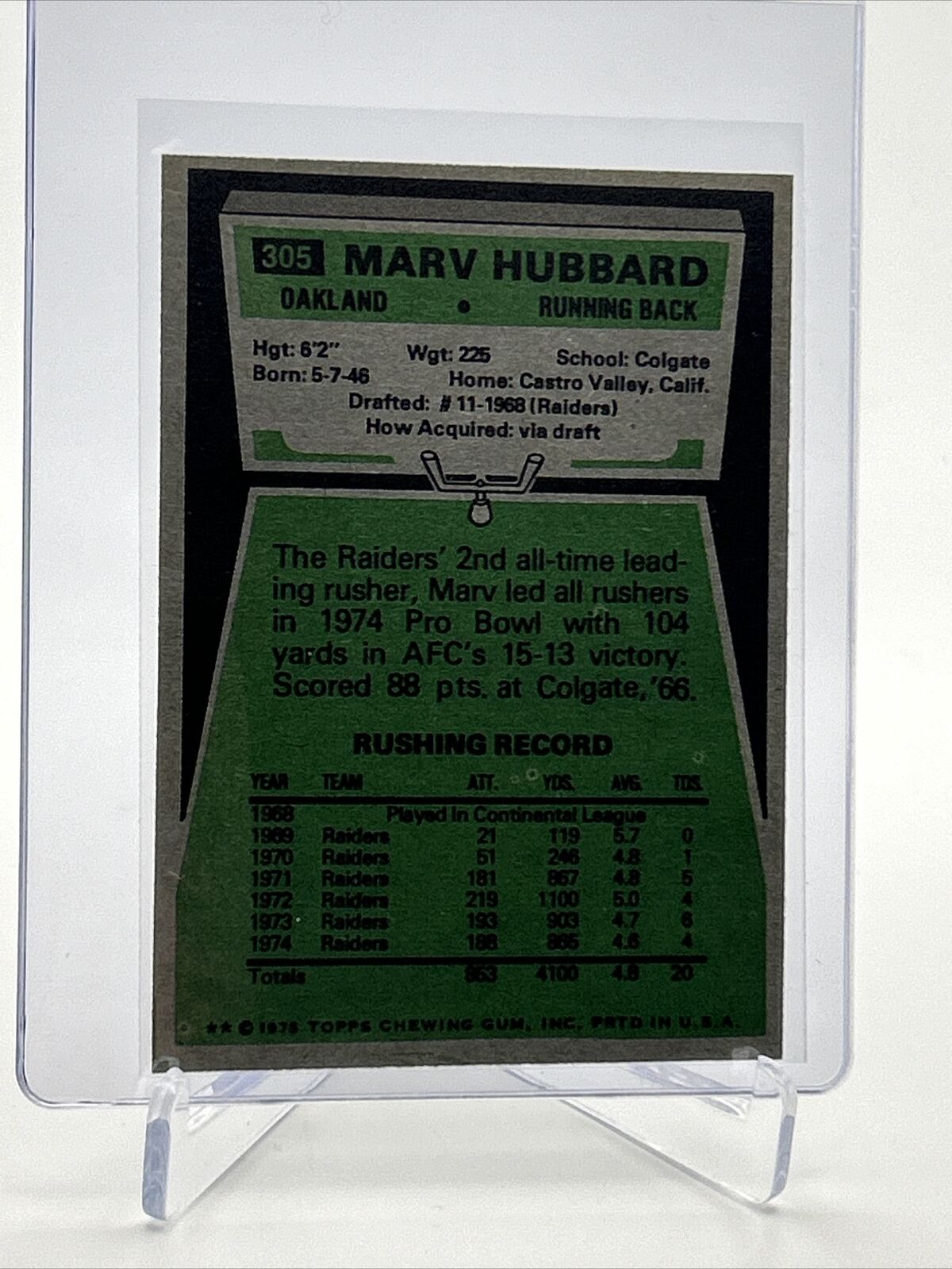 1975 Topps Marv Hubbard Football Card #305 NM Quality FREE SHIPPING