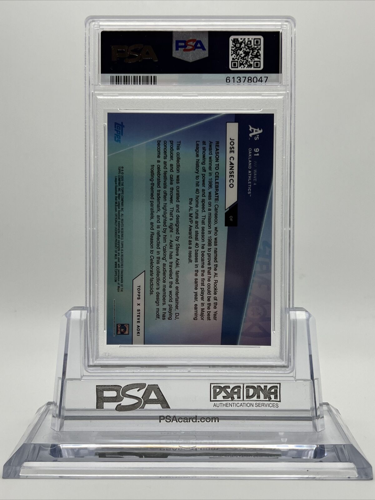 2020 Topps X Steve Aoki Jose Canseco Baseball Card #91 PSA 10