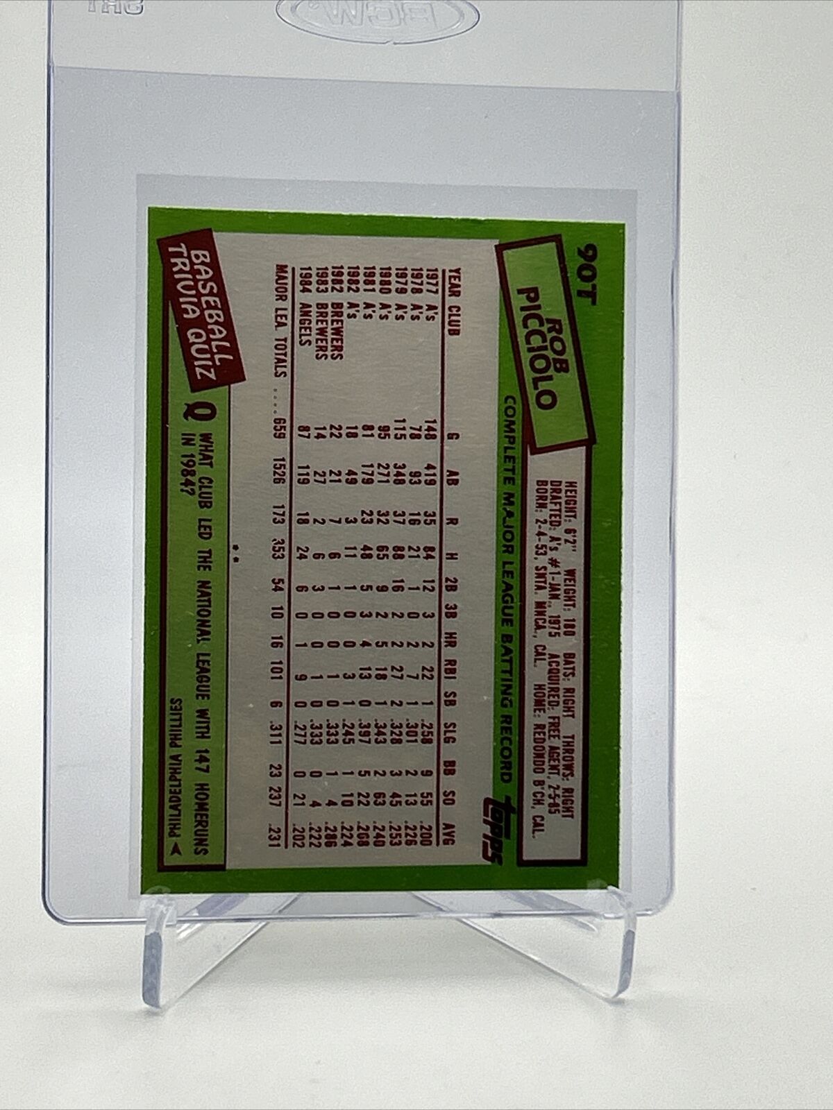 1985 Topps Traded Rob Picciolo Baseball Card #90T NM-MT FREE SHIPPING