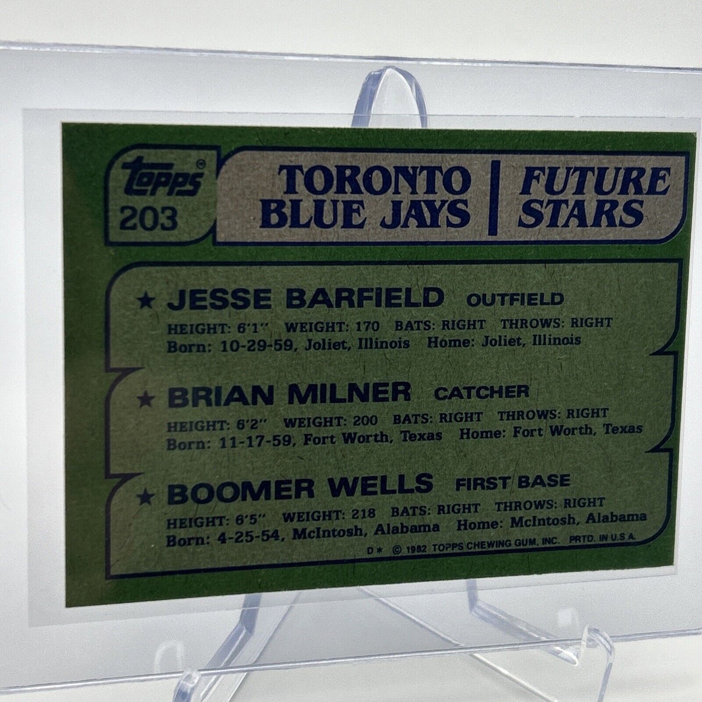 1982 Topps Blue Jays Future Star Rookie Baseball Card #203 NM-Mint FREE SHIPPING