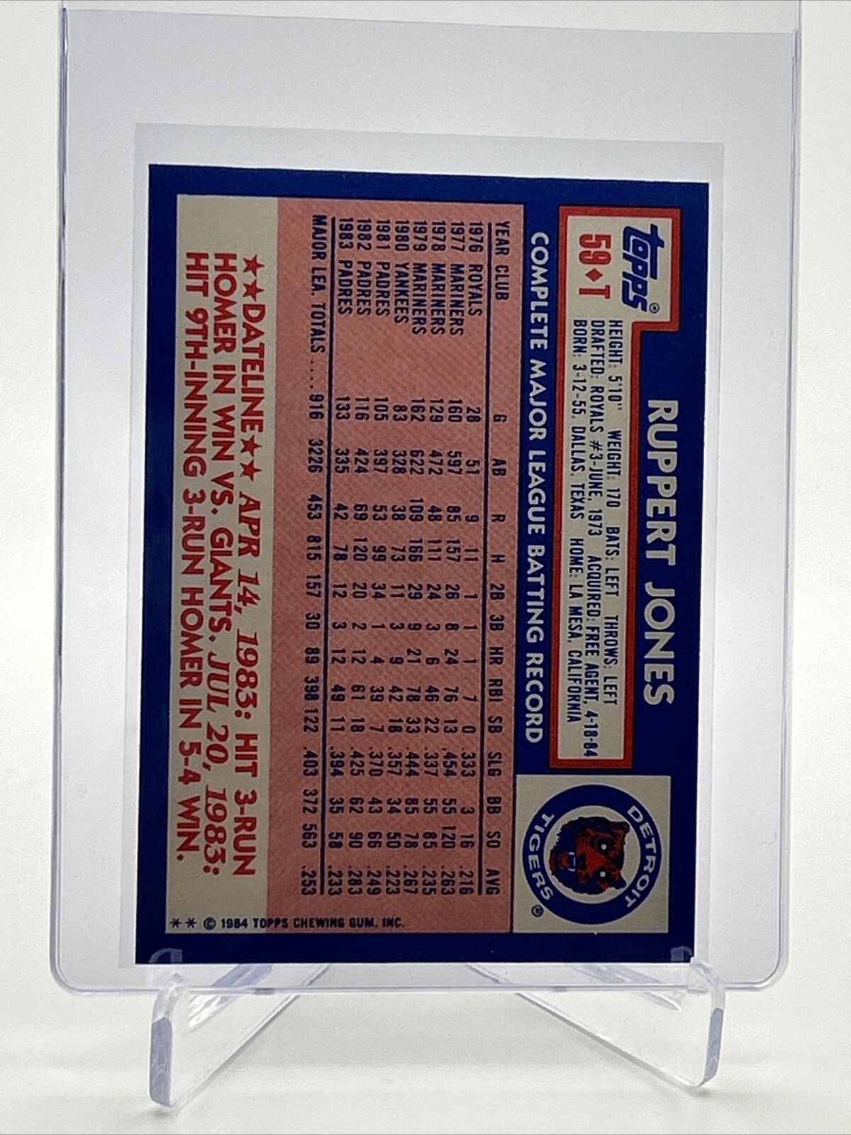 1984 Topps Traded TIFFANY Ruppert Jones Card #59T NM-MT FREE SHIPPING