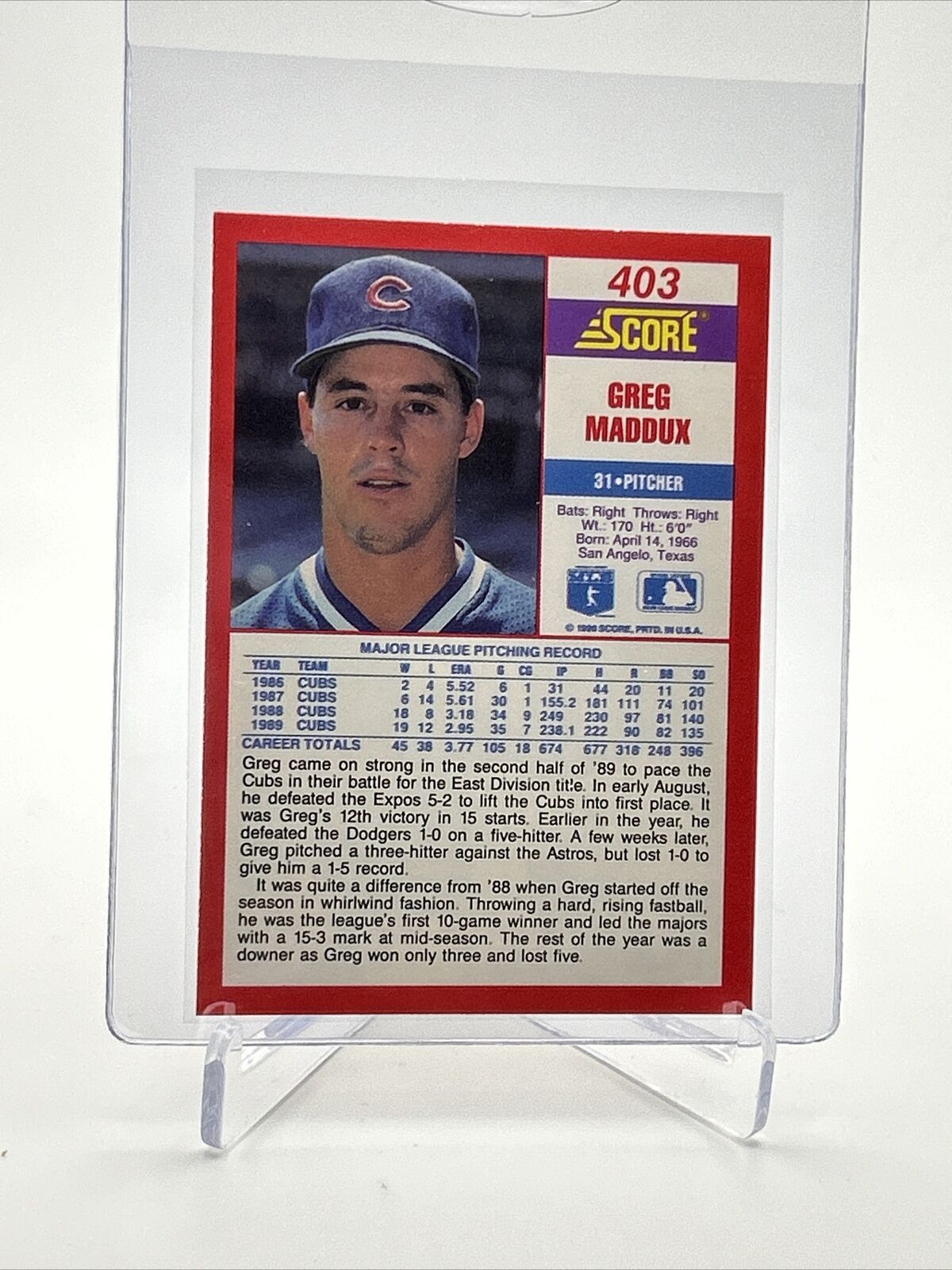 1990 Score Greg Maddux Baseball Card #403 Mint FREE SHIPPING
