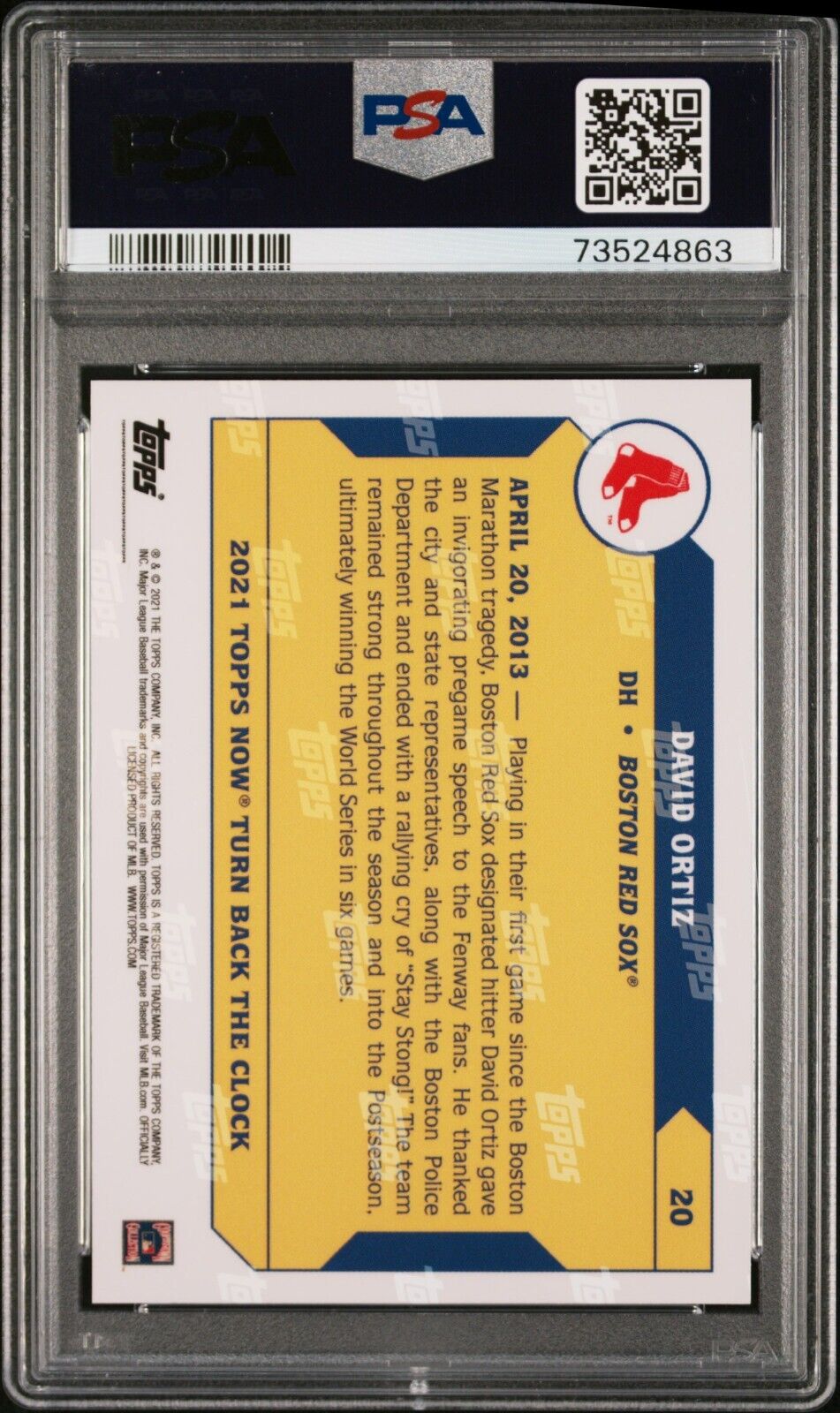 2021 Topps Now David Ortiz Turn Back the Clock Baseball Card #20 PSA 10 POP 15