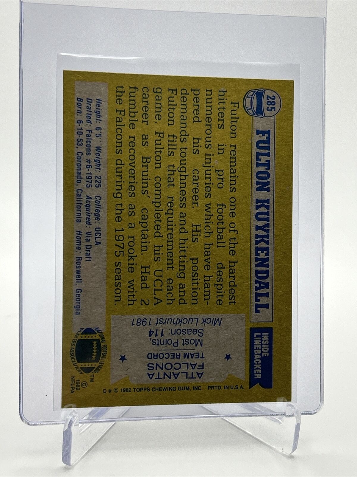 1982 Topps Fulton Kuykendall Rookie Football Card #285 NM-MT FREE SHIPPING