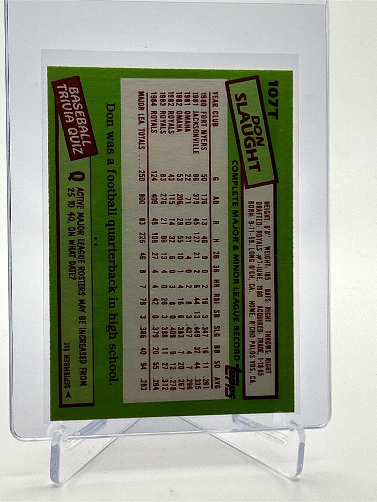 1985 Topps Traded Don Slaught Baseball Card #107T NM-MT FREE SHIPPING