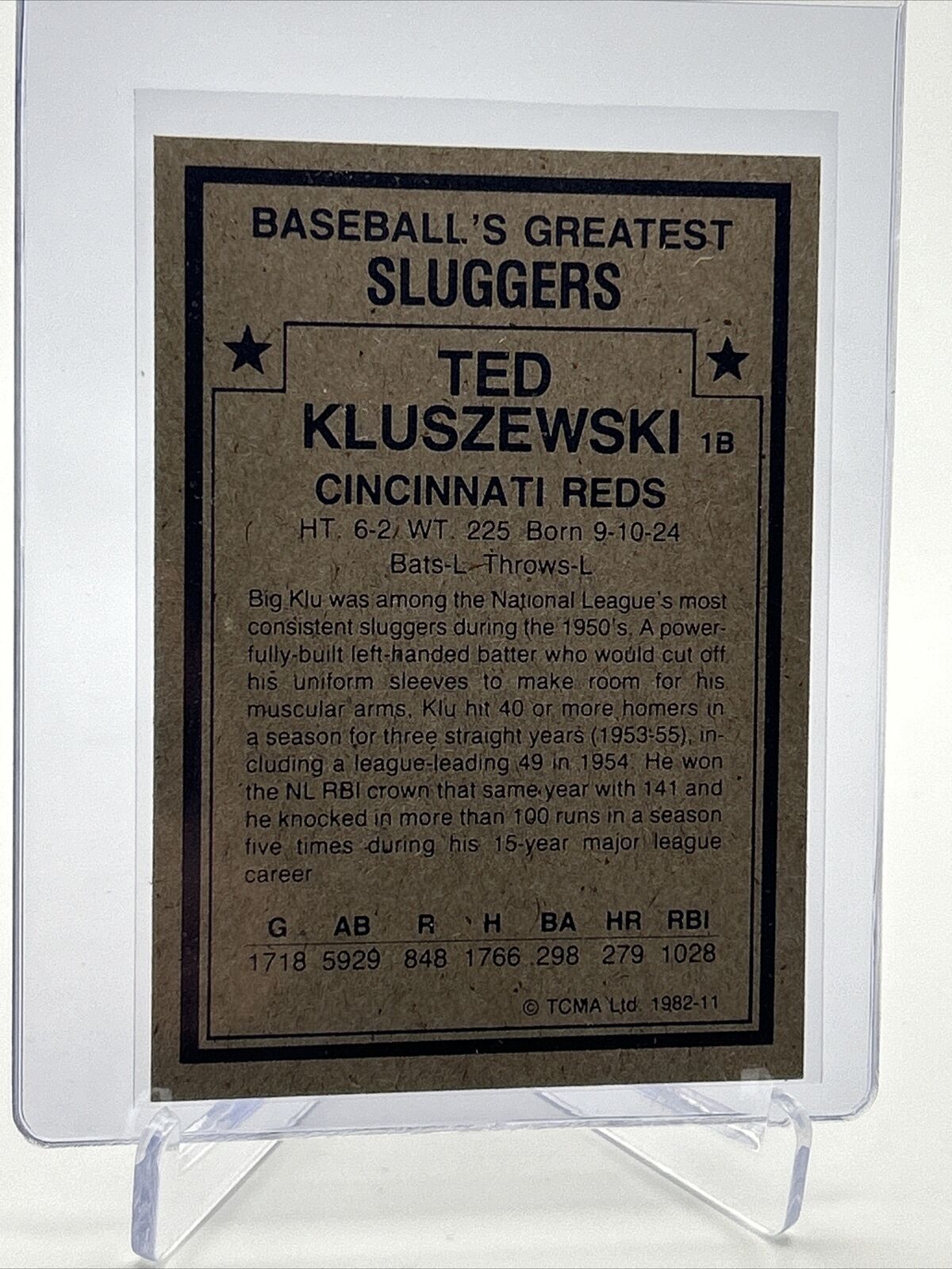 1982 TCMA Greatest Sluggers Ted Kluszewski Baseball Card #11 Mint FREE SHIPPING