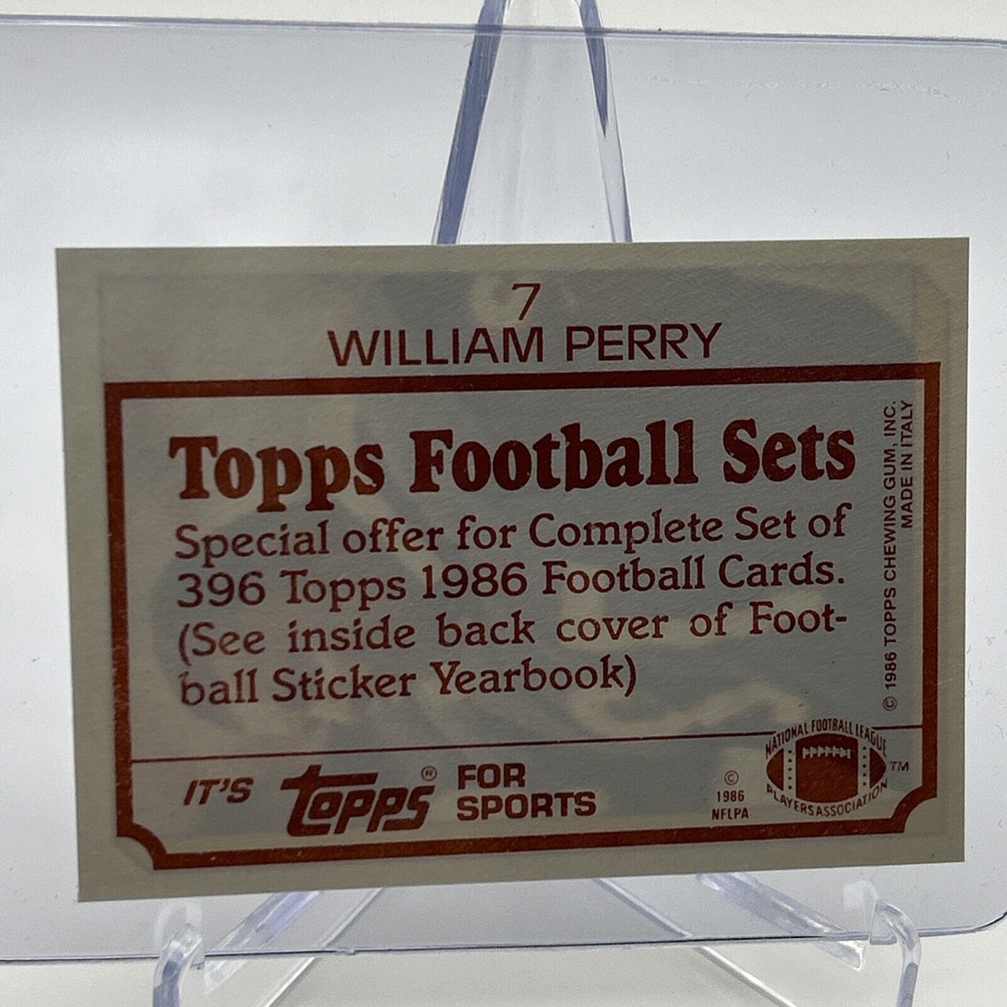 1986 Topps William Perry Rookie Football Sticker Card #7 NM-MT FREE SHIPPING