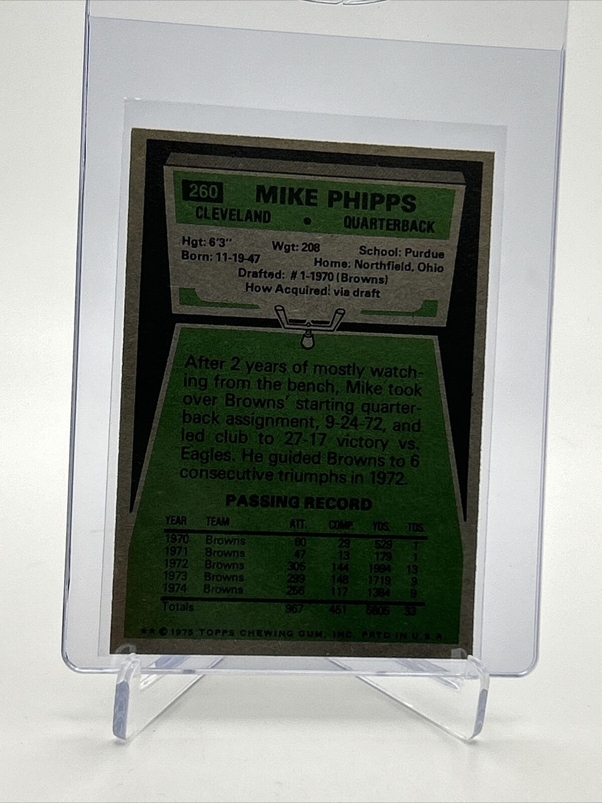 1975 Topps Mike Phipps Football Card #260 NM Quality FREE SHIPPING