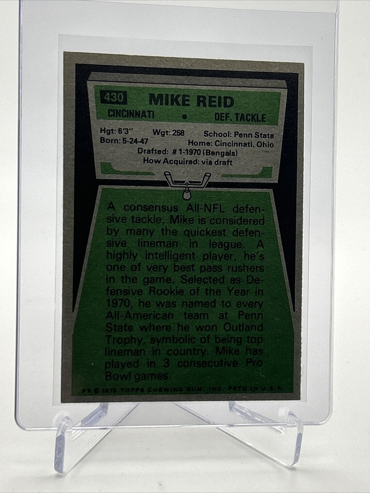 1975 Topps Mike Reid Football Card #430 EX-MT Quality FREE SHIPPING