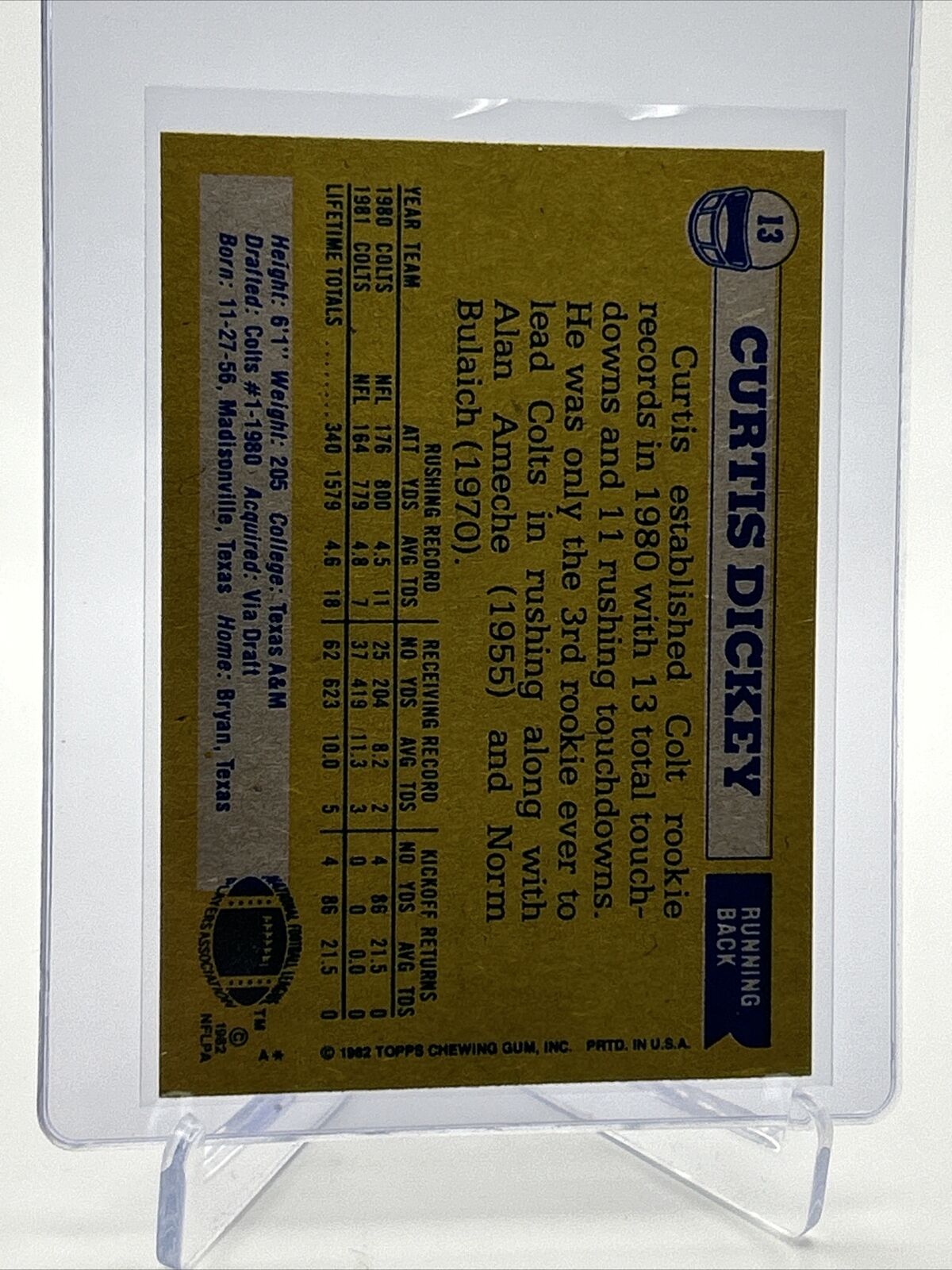 1982 Topps Curtis Dickey Football Card #13 NM-MT FREE SHIPPING