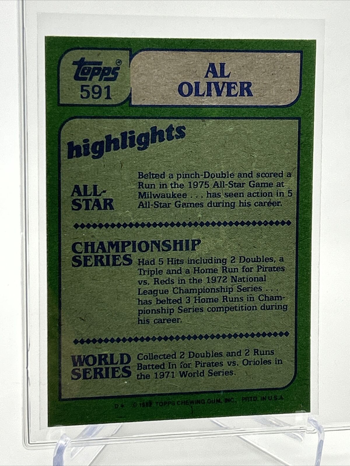 1982 Topps Al Oliver Baseball Card #591 NM-Mint FREE SHIPPING