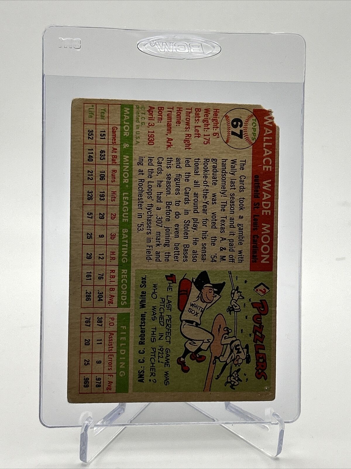 1955 Topps Wally Moon Baseball Card #67 Poor Quality FREE SHIPPING