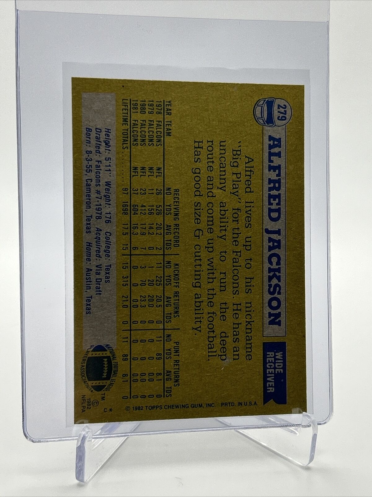 1982 Topps Alfred Jackson Football Card #279 NM-MT FREE SHIPPING