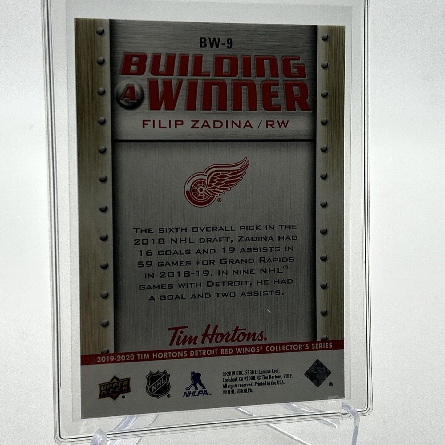 2019-20 Upper Deck Tim Hortons Filip Zadina Hockey Card #BW9 Mint FREE SHIPPING