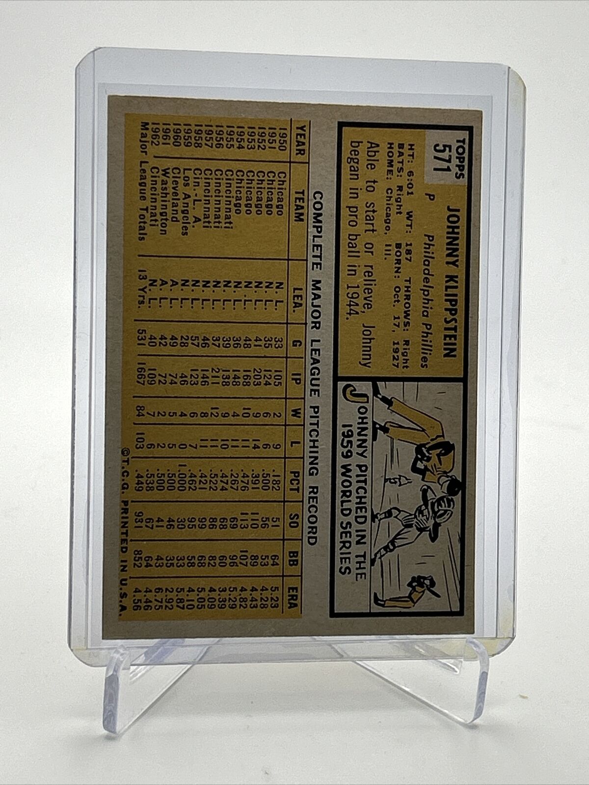 1963 Topps Johnny Klippstein Baseball Card #571 EX Quality FREE SHIPPING