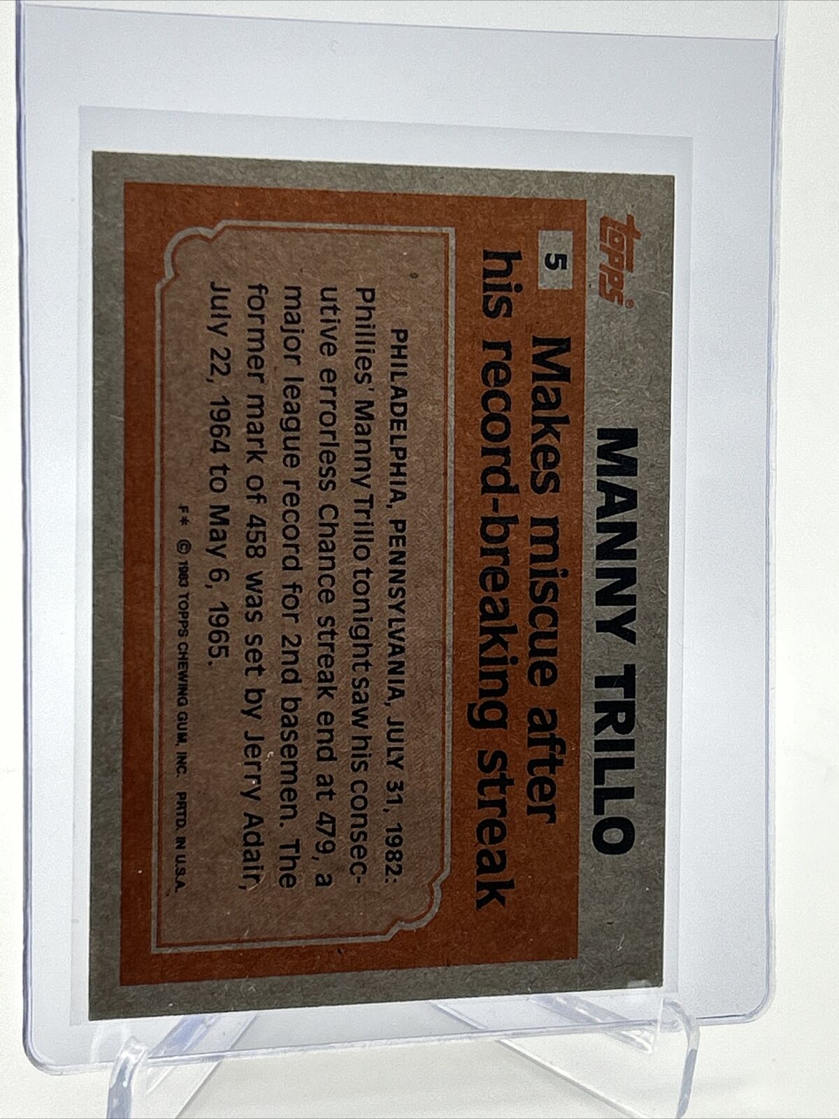 1983 Topps Manny Trillo Baseball Card #5 NM-Mint FREE SHIPPING