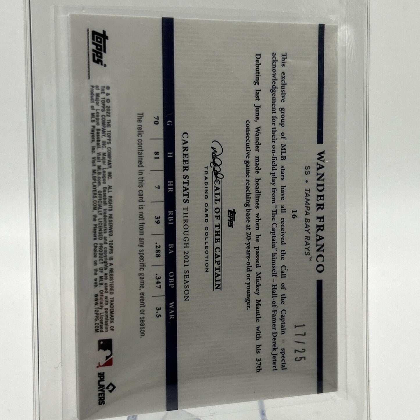 2022 Topps x Derek Jeter Call of the Captain Wander Franco Jersey 17/25 #16