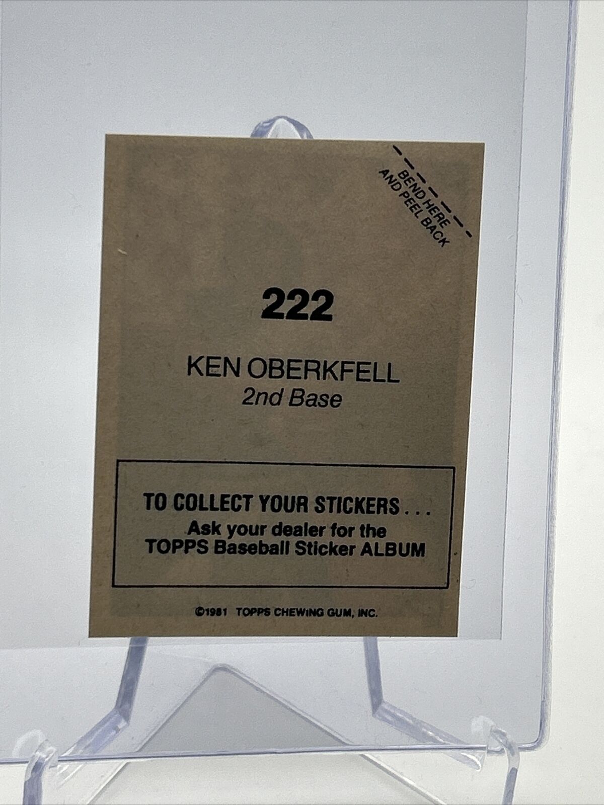 1981 Topps Stickers Ken Oberkfell Baseball Card #222 NM-Mint FREE SHIPPING