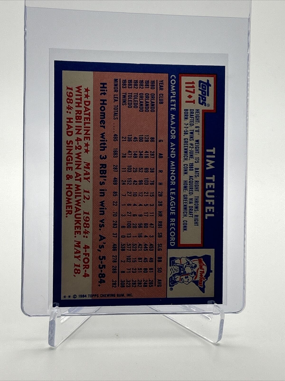 1984 Topps Traded TIFFANY Tim Teufel Card #117T NM-MT FREE SHIPPING