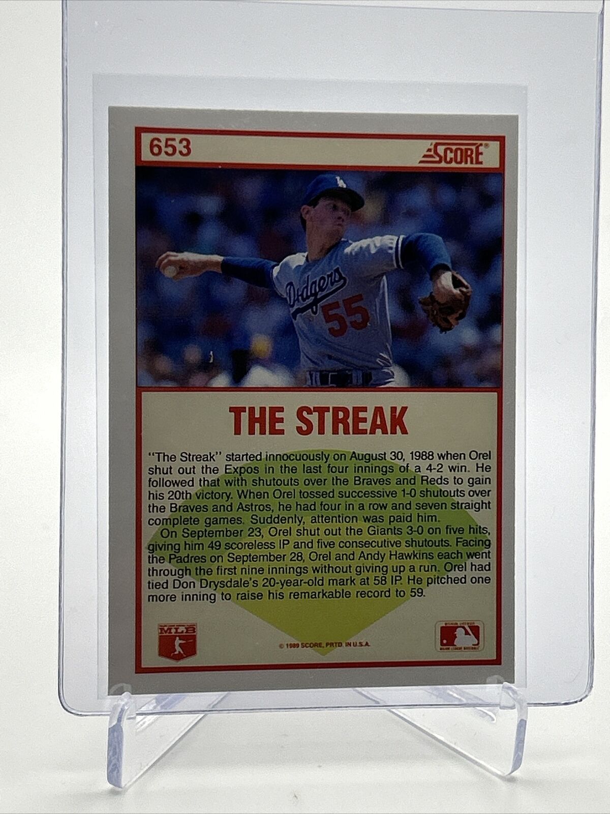1989 Score Orel Hershiser Baseball Card #653 Mint FREE SHIPPING