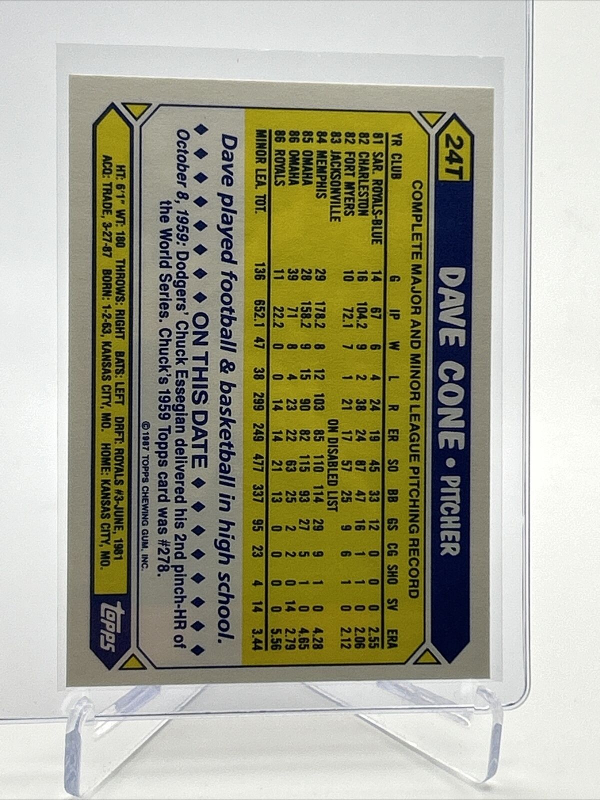 1987 Topps Traded TIFFANY David Cone Rookie Card #24T NM-MT FREE SHIPPING