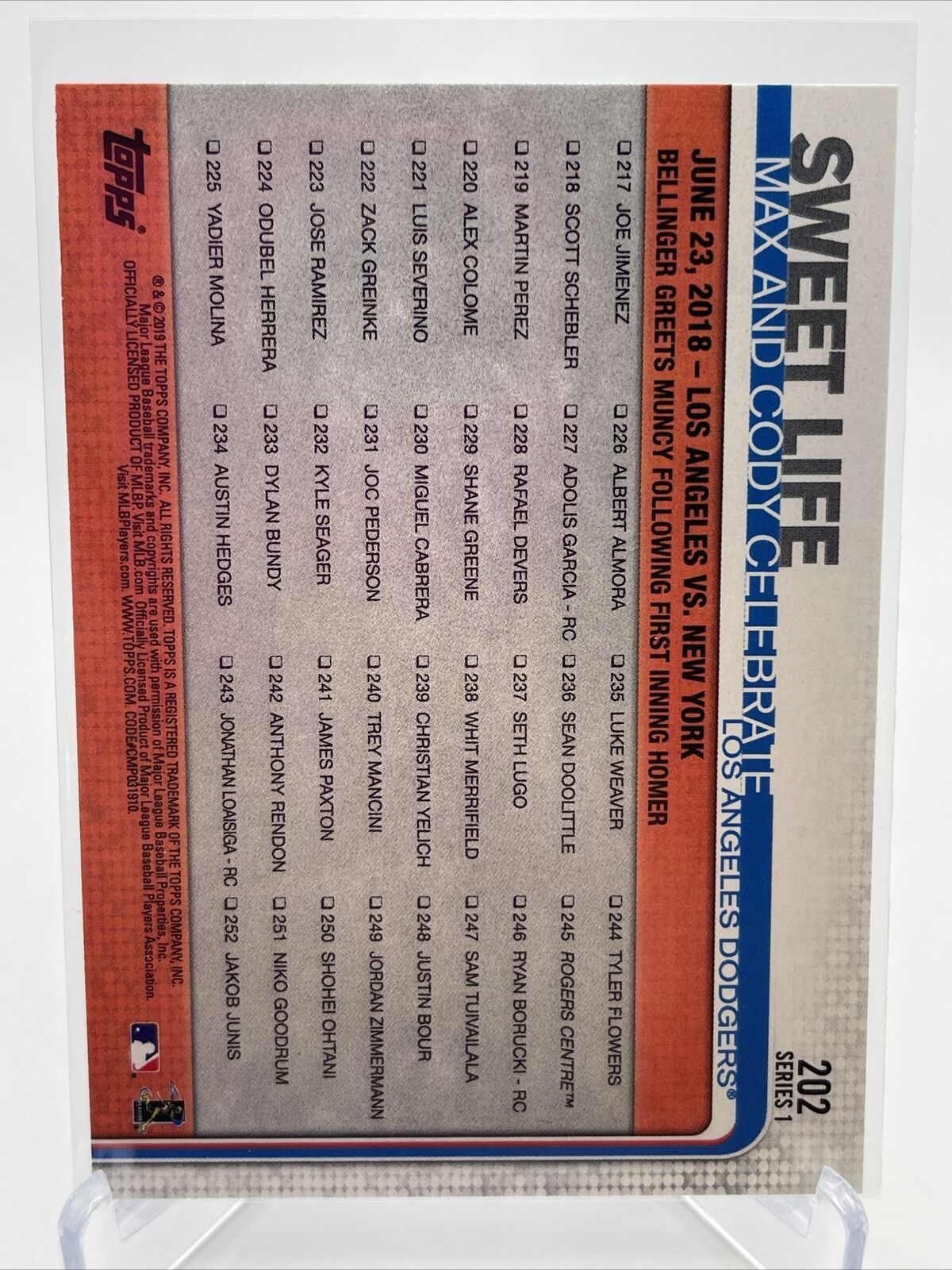 2019 Topps Sweet Life Baseball Card #202 Mint FREE SHIPPING