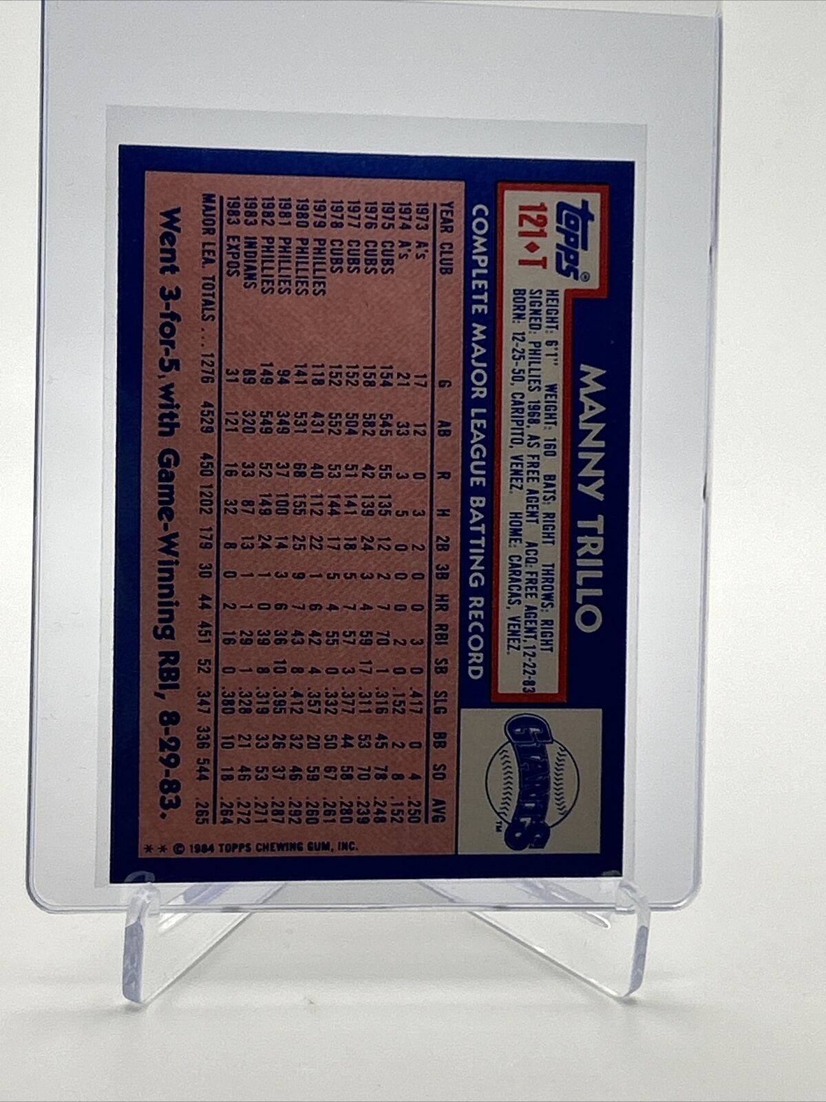1984 Topps Traded TIFFANY Manny Trillo Card #121T NM-MT FREE SHIPPING