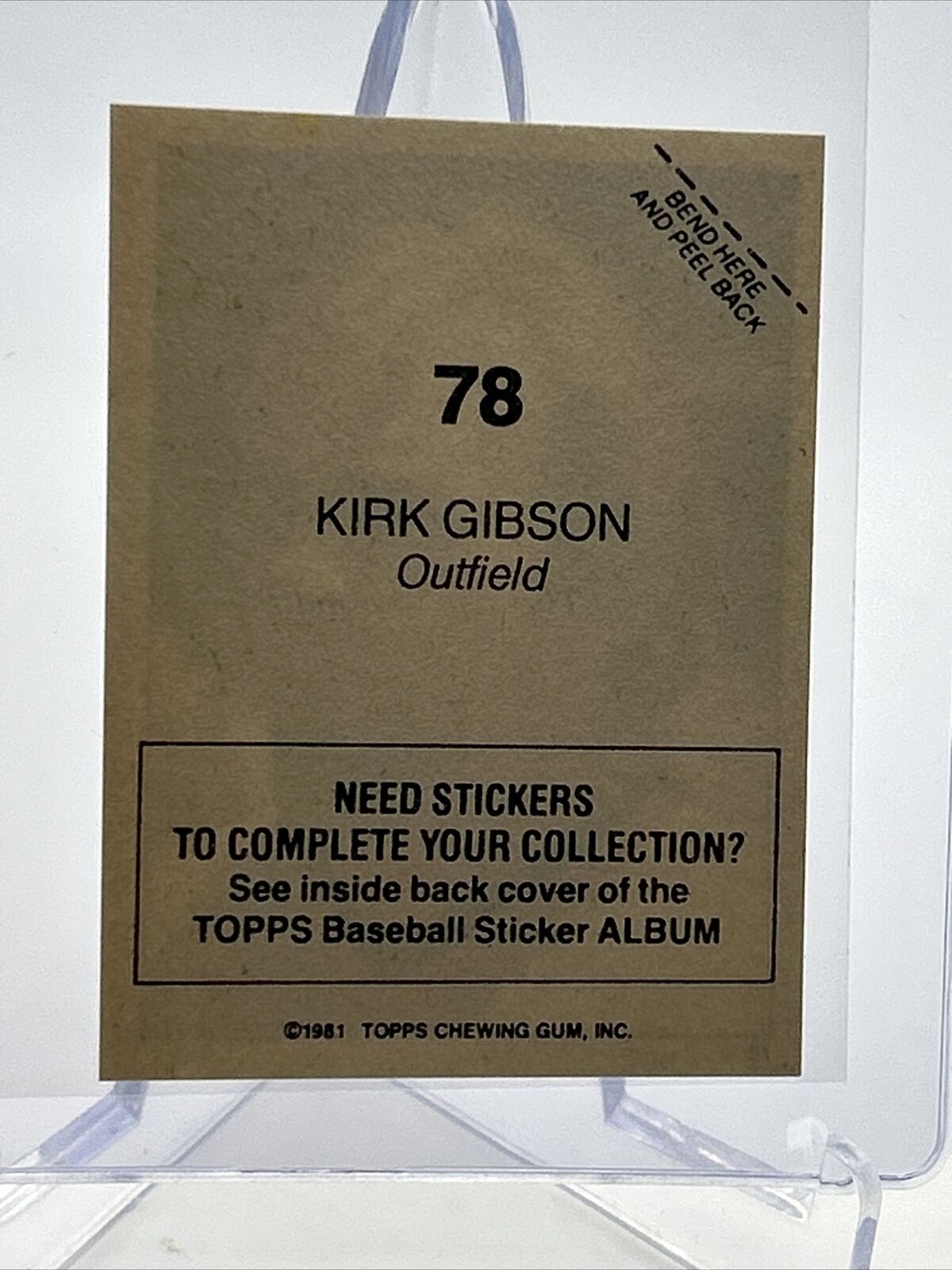 1981 Topps Stickers Kirk Gibson Rookie Card #78 NM-Mint FREE SHIPPING