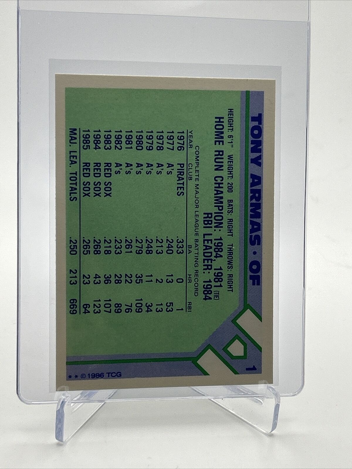 1986 Topps Baseball Champion Superstars Tony Armas Card #1 Mint FREE SHIPPING