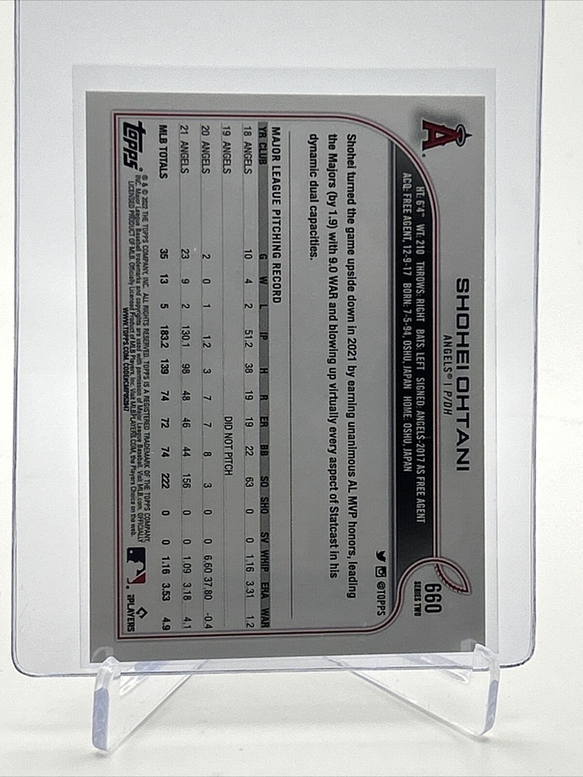2022 Topps Shohei Ohtani Baseball Card #660 Mint FREE SHIPPING