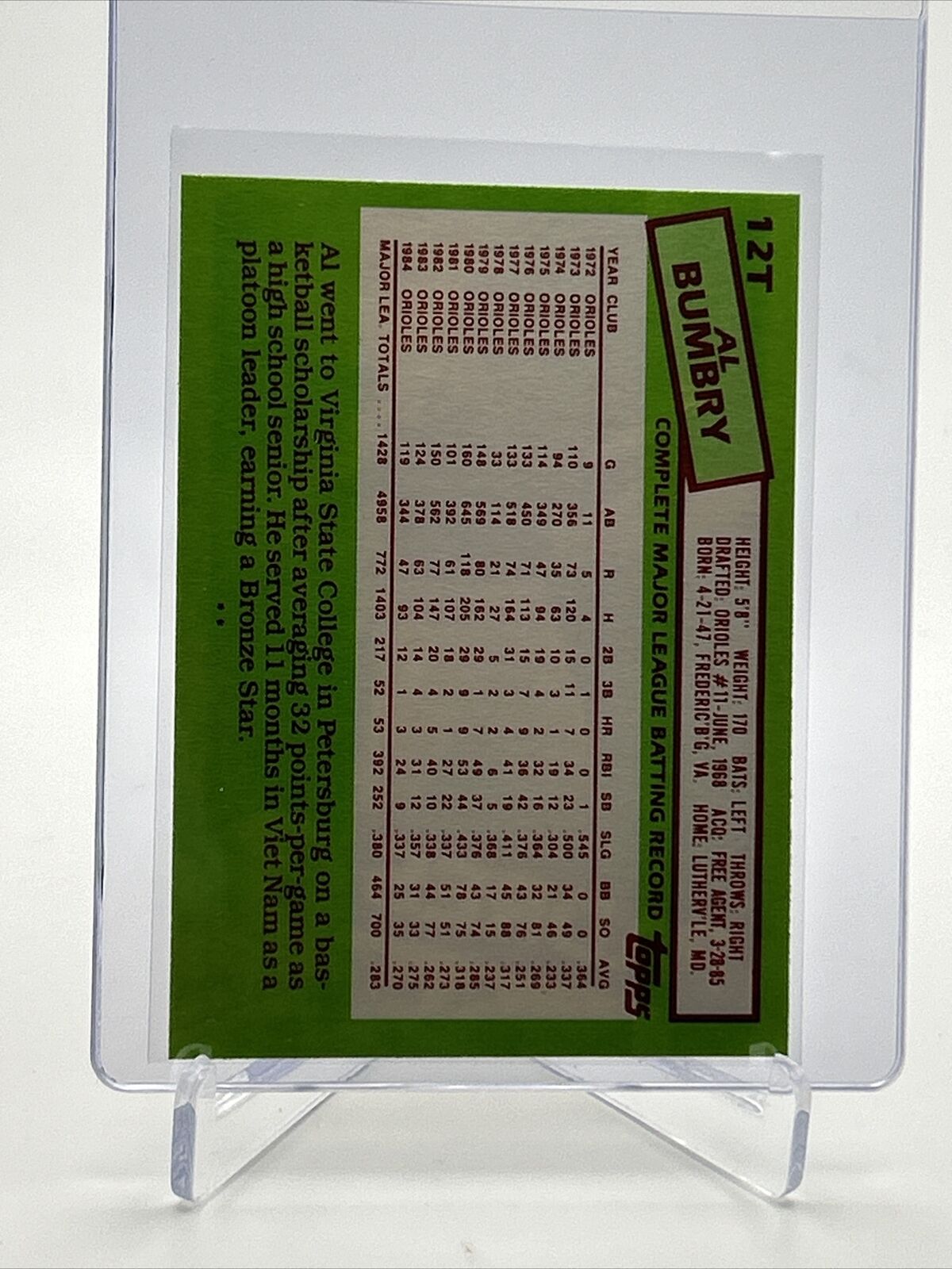 1985 Topps Traded Al Bumbry Baseball Card #12T NM-MT FREE SHIPPING