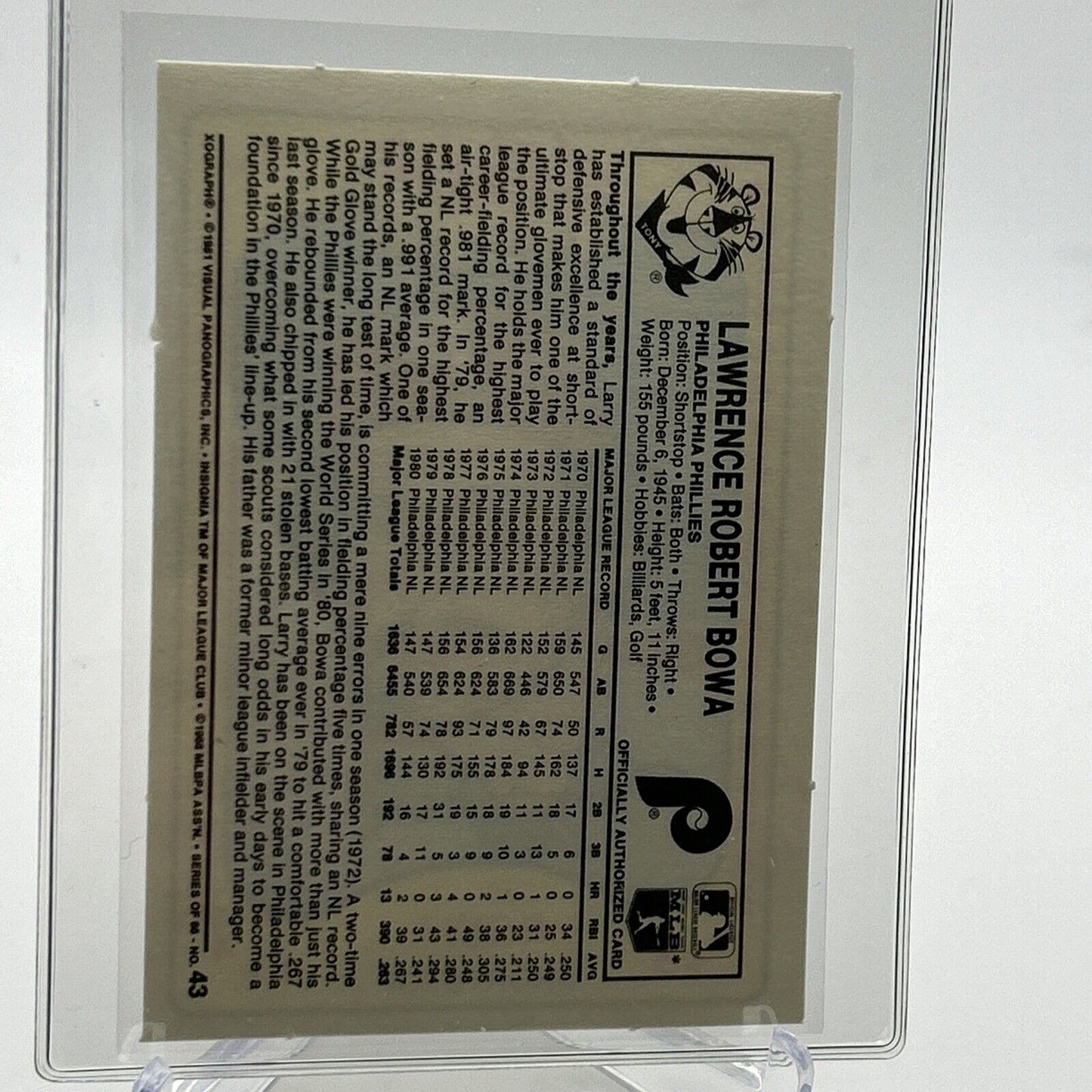 1981 Kellogg's Larry Bowa Baseball Card #43 NM-Mint FREE SHIPPING
