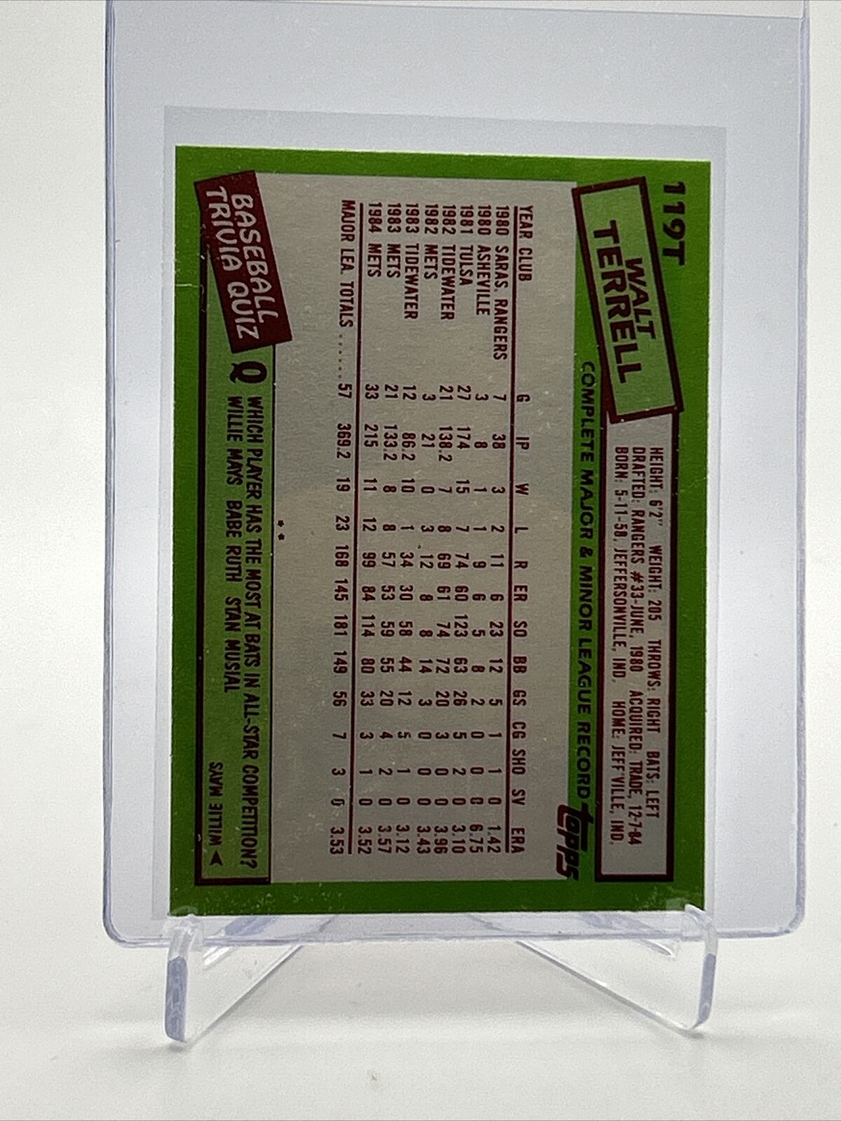 1985 Topps Traded Walt Terrell Baseball Card #119T NM-MT FREE SHIPPING