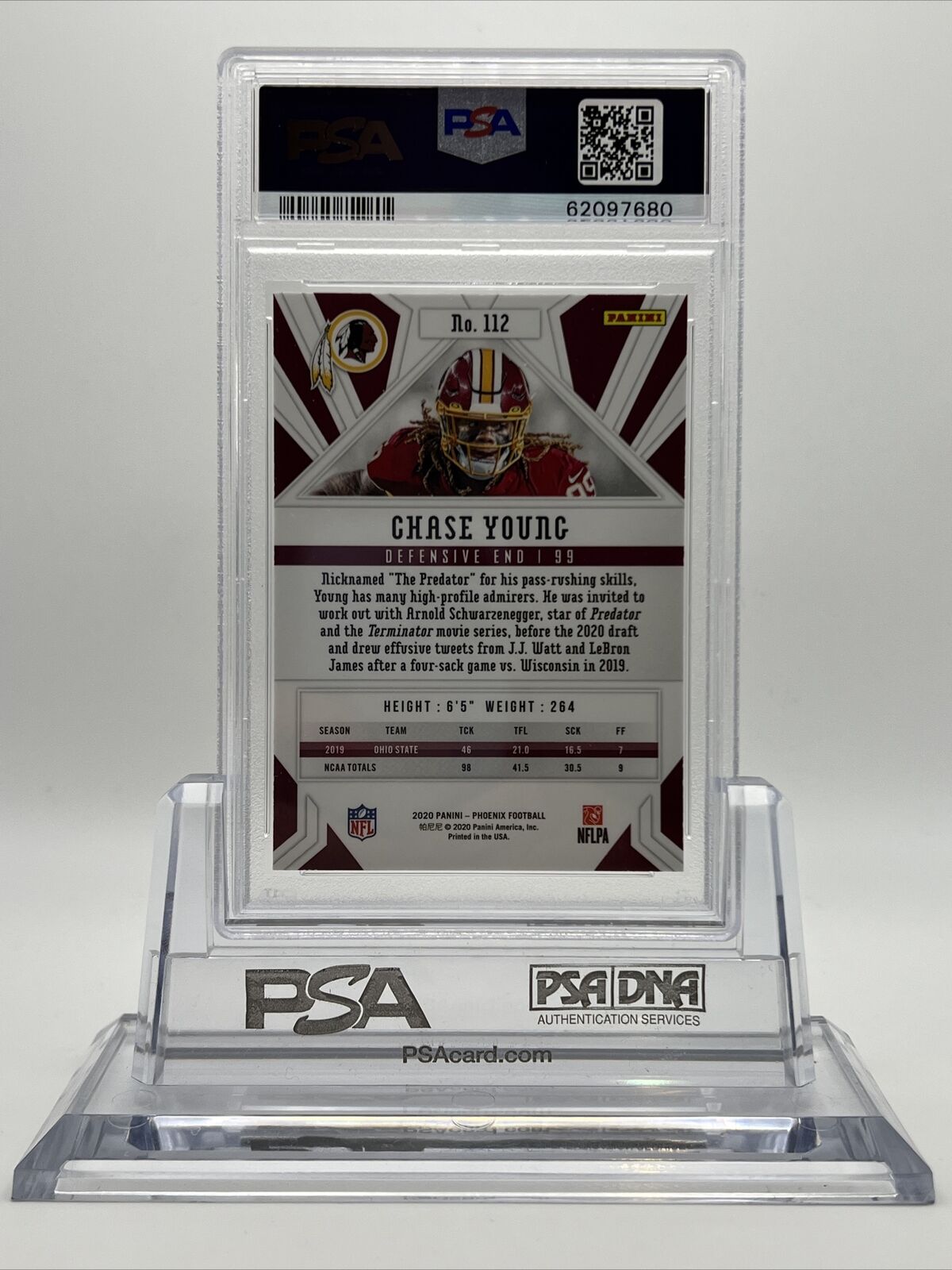 2020 Panini Phoenix Fire Burst Chase Young Rookie Football Card #112 PSA 9
