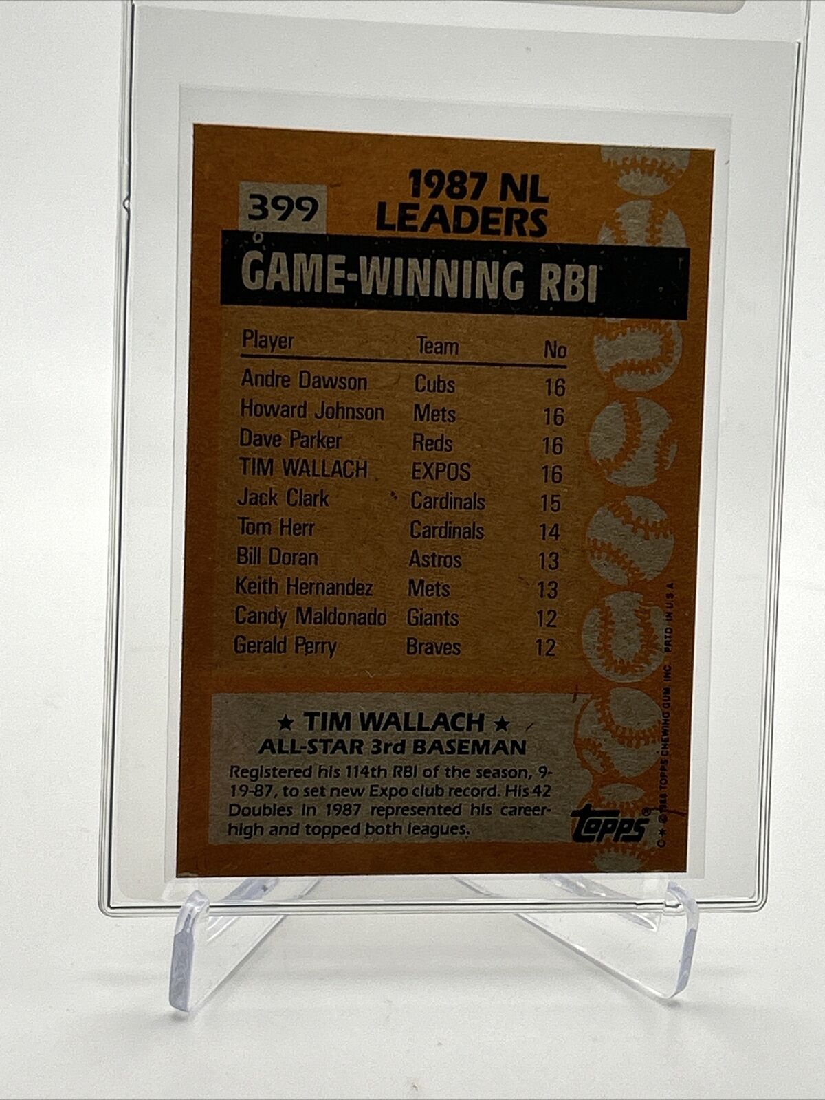 1988 Topps Tim Wallach Baseball Card #399 Mint FREE SHIPPING