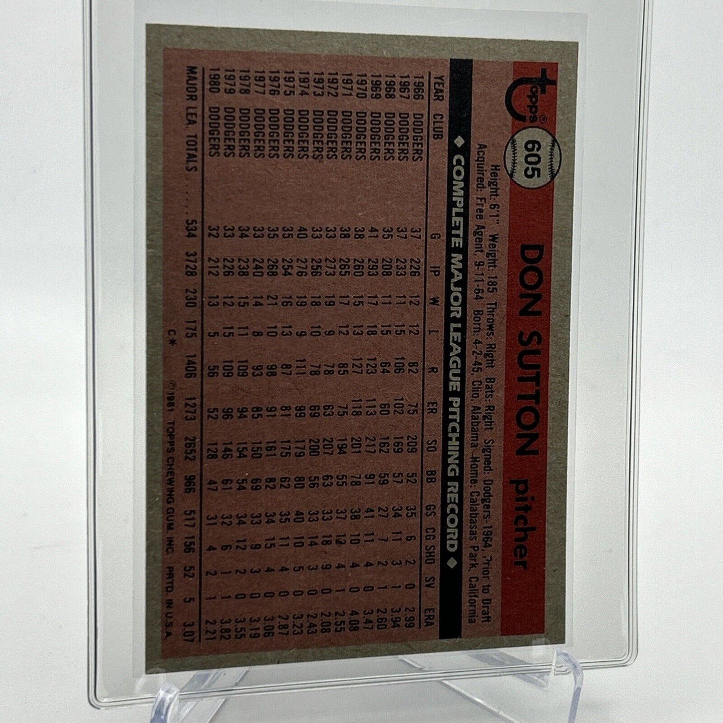 1981 Topps Don Sutton Baseball Card #605 NM-Mint FREE SHIPPING