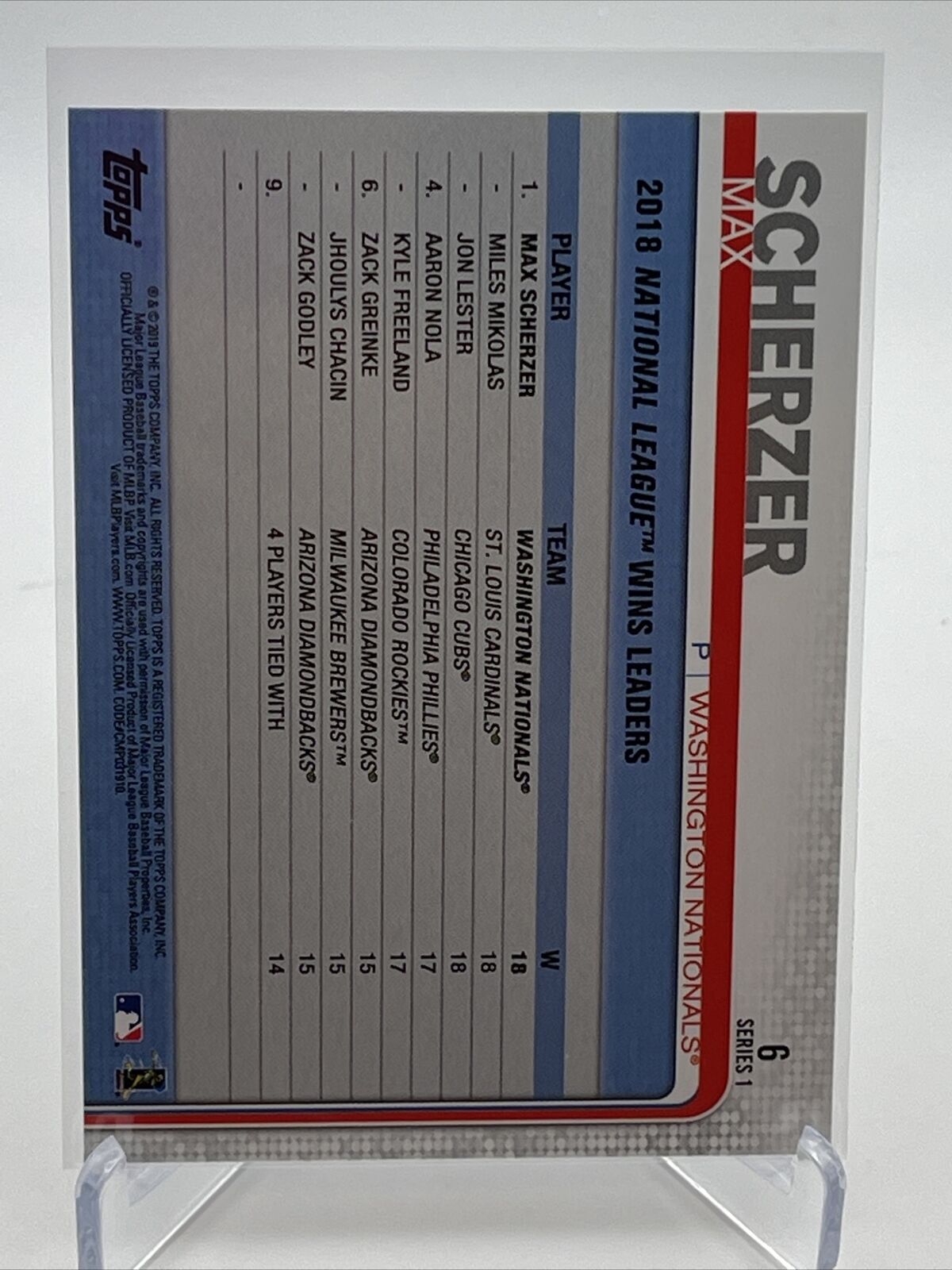 2019 Topps Max Scherzer Baseball Card #6 Mint FREE SHIPPING