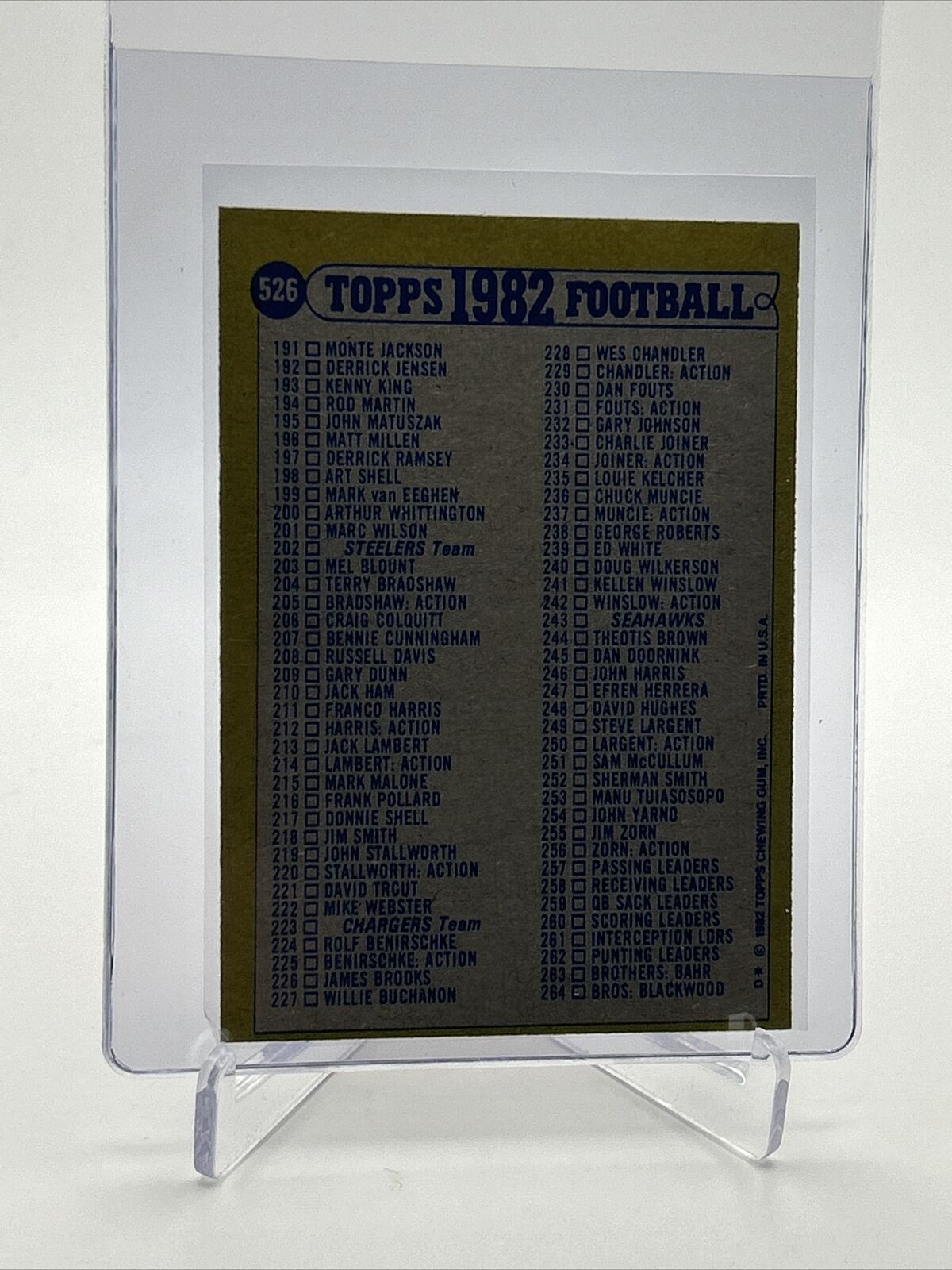 1982 Topps Checklist: 133-264 Football Card #526 NM-MT FREE SHIPPING