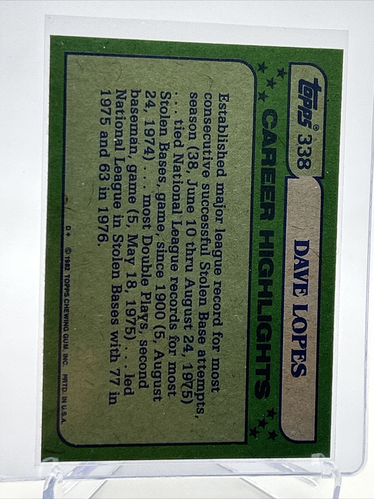 1982 Topps Dave Lopes Baseball Card #338 NM-Mint FREE SHIPPING