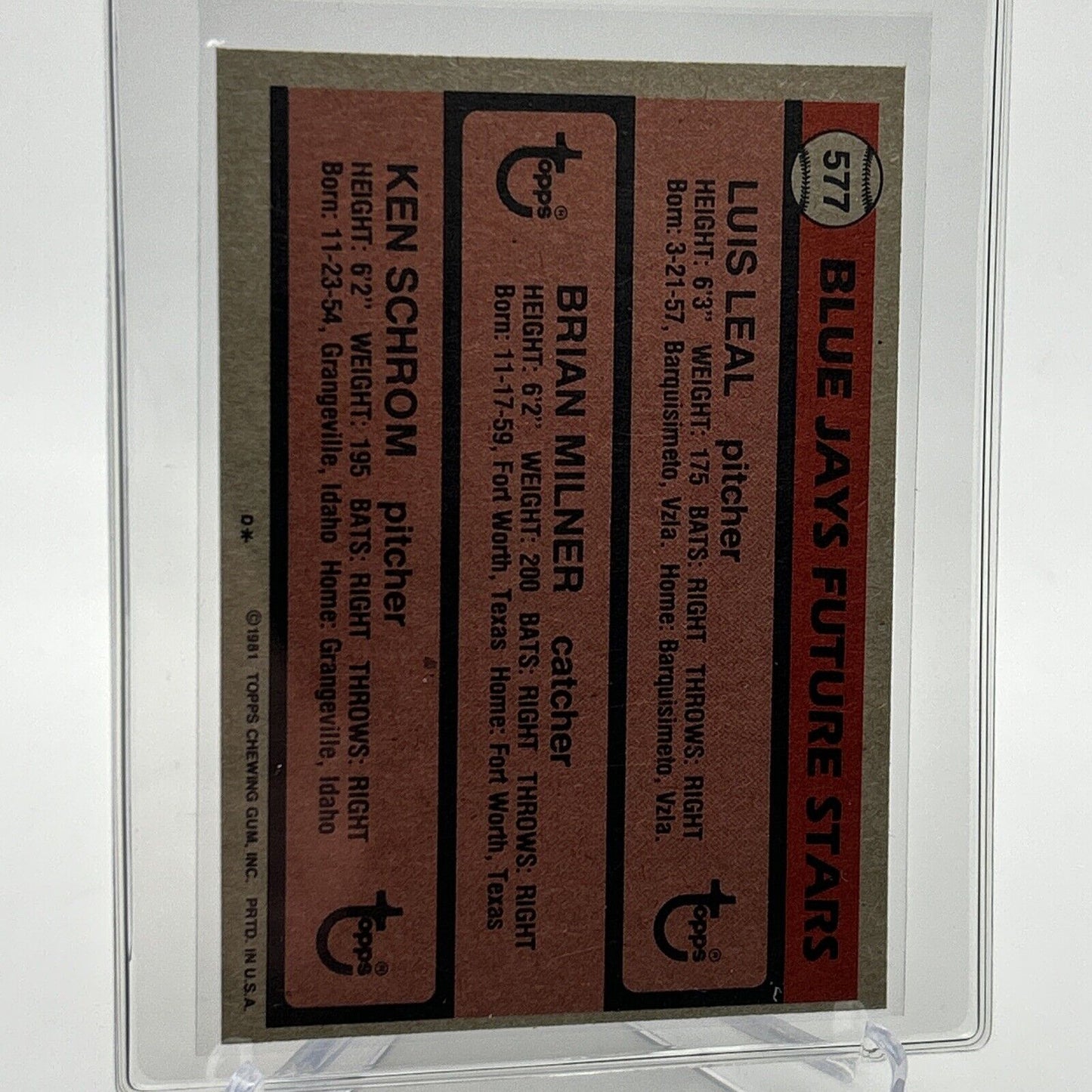 1981 Topps Blue Jays Future Star Rookie Baseball Card #577 NM-Mint FREE SHIPPING