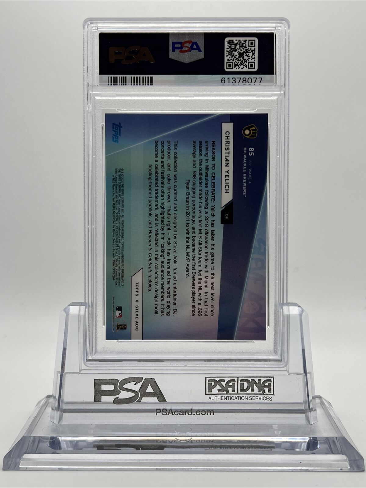 2020 Topps X Steve Aoki Christian Yelich Baseball Card #85 PSA 10