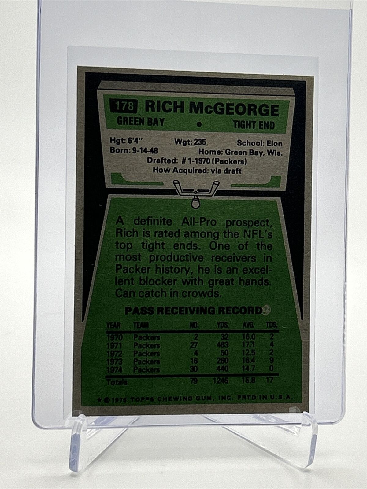 1975 Topps Rich McGeorge Football Card #178 NM Quality FREE SHIPPING