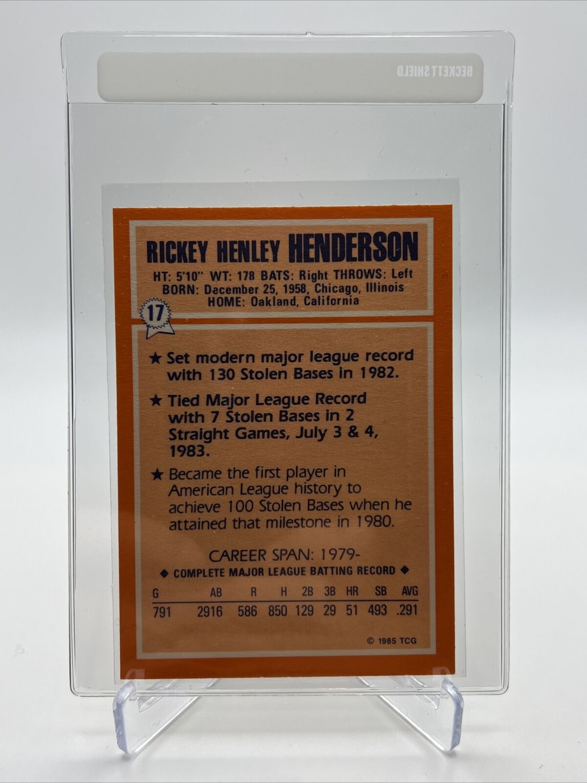 1985 Topps All-Time Record Holder Rickey Henderson Card #17 Mint FREE SHIPPING