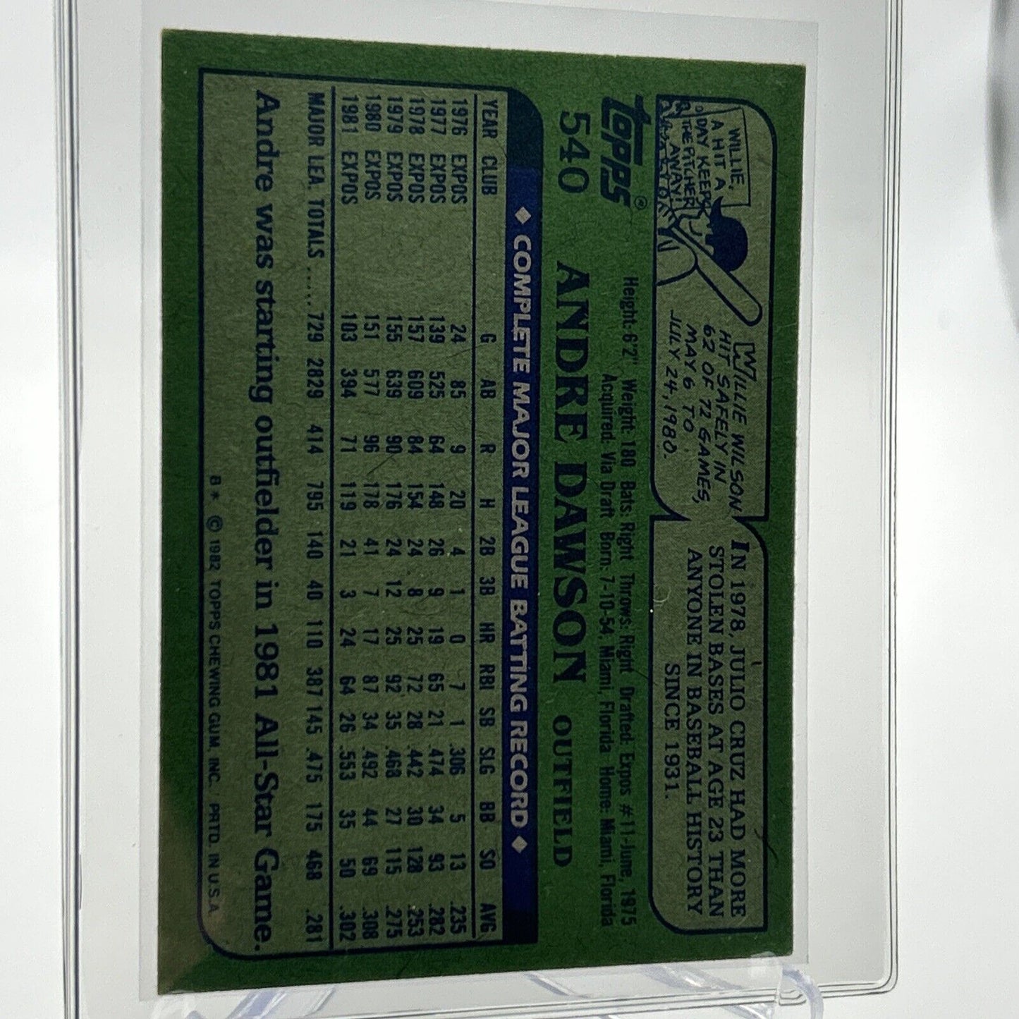 1982 Topps Andre Dawson Baseball Card #540 NM-Mint FREE SHIPPING