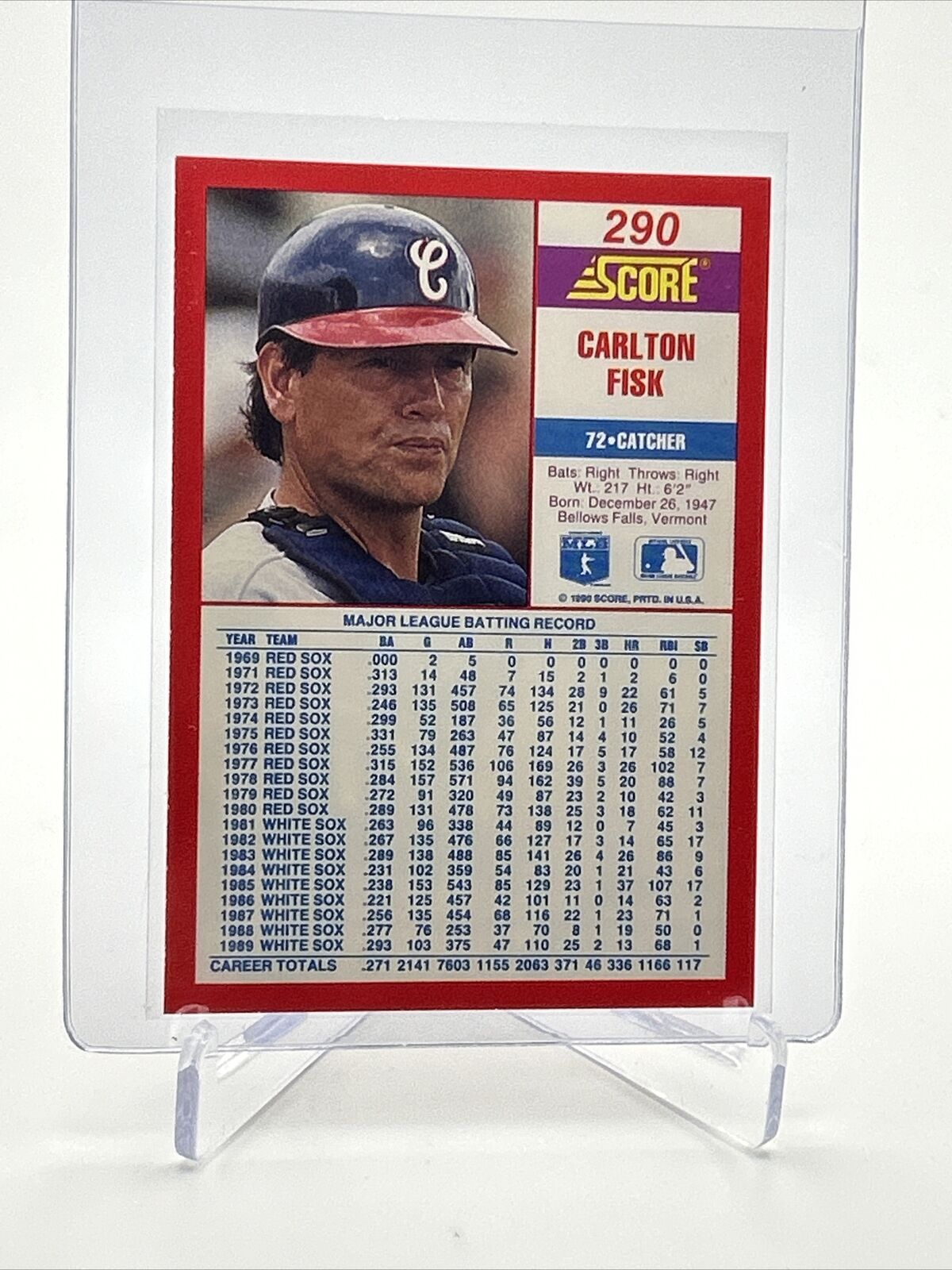 1990 Score Carlton Fisk Baseball Card #290 Mint FREE SHIPPING