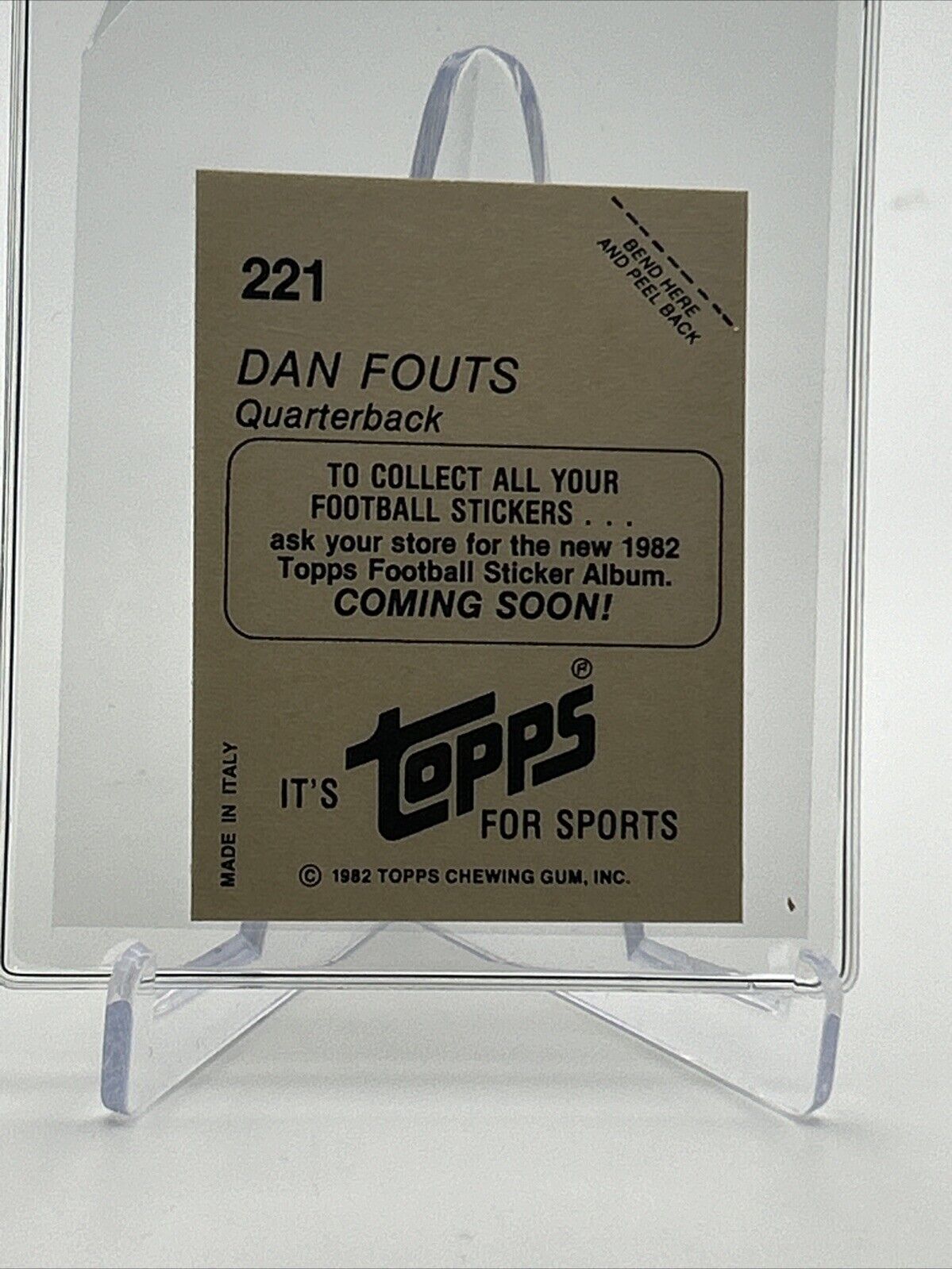 1982 Topps Dan Fouts Sticker Coming Soon #221 NM FREE SHIPPING