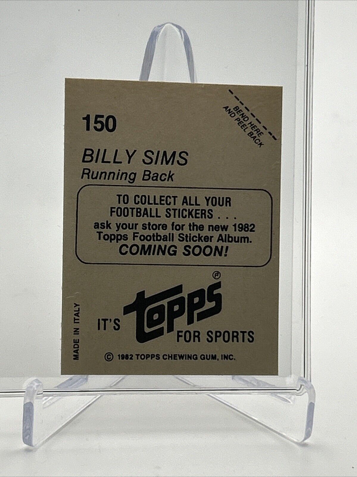 1982 Topps Billy Sims Sticker Coming Soon #150 NM FREE SHIPPING